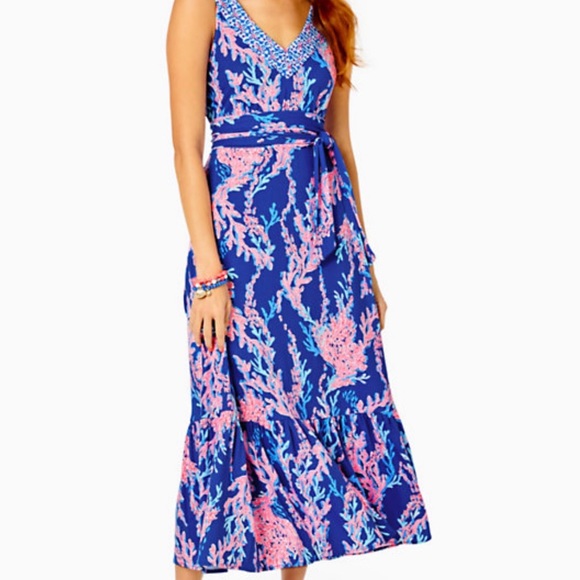 Lilly Pulitzer Dresses & Skirts - Lilly Pulitzer Sz L Madsen Midi Dress Borealis Blue Swim on Over Engineered